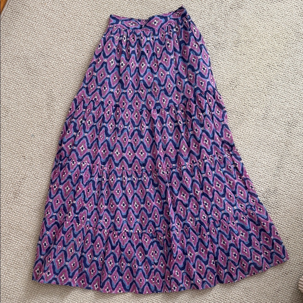 Banjanan Women's Purple Patterned Tiered Maxi Skirt